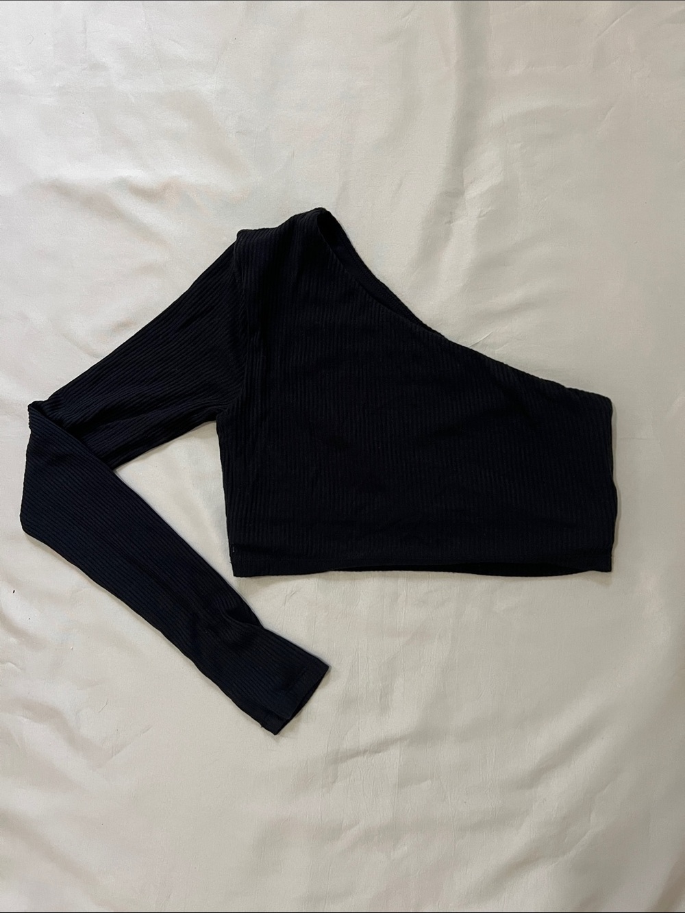 ALO Yoga Black One-Shoulder Ribbed Waver Crop Top / Size XS